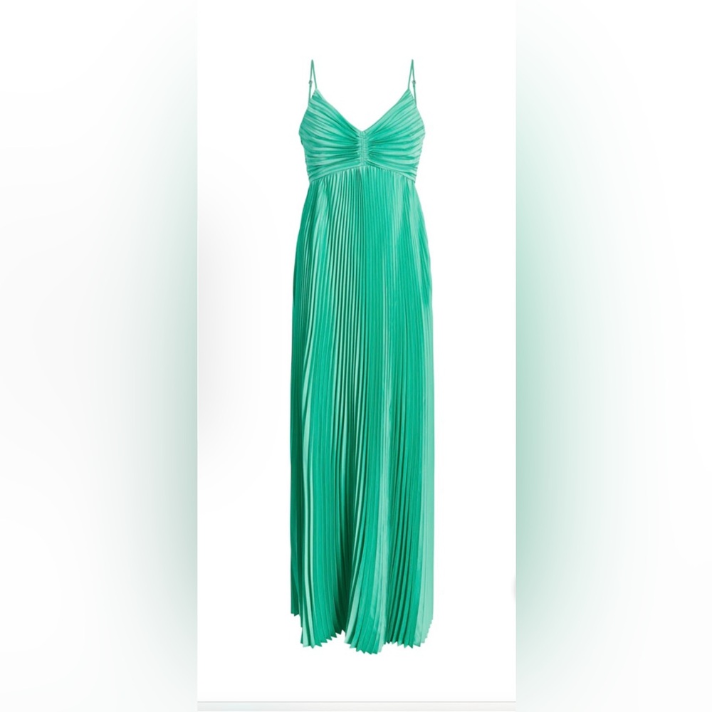 Likley Asra Gown Green Ruched Spaghetti Strap Dress